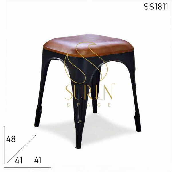Metal Industrial Stool with Goat Leather Seat