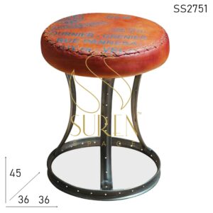 SS2751 Suren Space Upcycled Old Metal Leather Seat Stool
