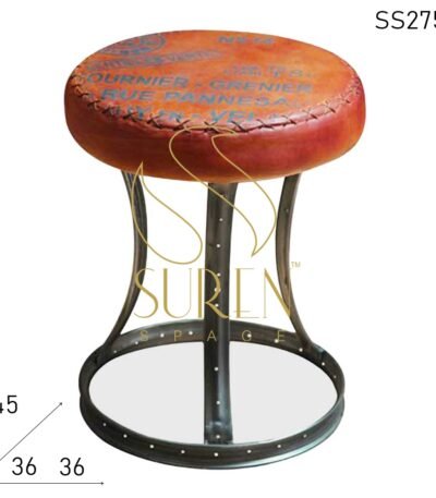 Upcycled Old Metal Leather Seat Stool