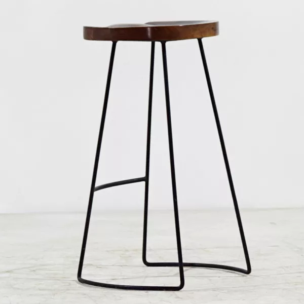 Bent Metal Indian Solid Wood Curved Seat Bar Stool