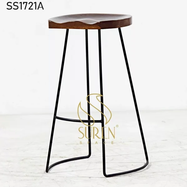 Bent Metal Indian Solid Wood Curved Seat Bar Stool