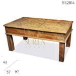 Carved Panel White Distress Folding Center Table