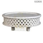 Hand Carved Round Shape White Finish Center Table