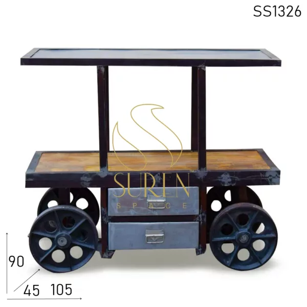 Industrial Cast Iron Wheel Kitchen Trolley