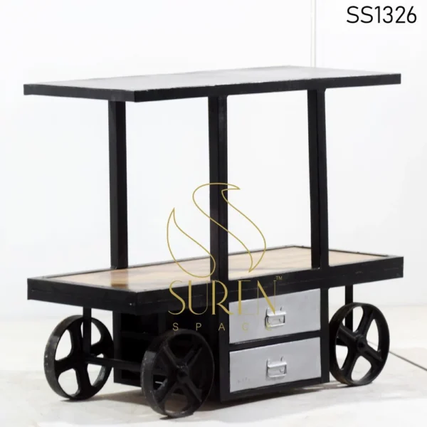 Industrial Cast Iron Wheel Kitchen Trolley