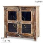 Old Wood Distress Finish Glass Cabinet Design