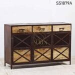 Rustic Mesh Design Solid Wood Industrial Sideboard