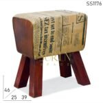 Unique News Paper Printed Canvas Leather Pouf Stool