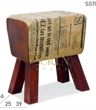 Unique News Paper Printed Canvas Leather Pouf Stool