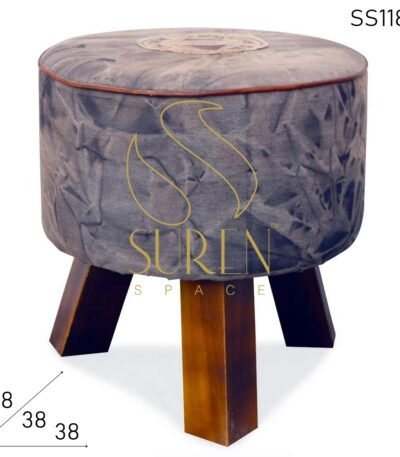 Upcycled Fabric Round Shape Pouf Stool