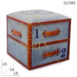 Drawer Design Leather Old Canvas Pouf Stool