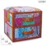 Traditional Fabric Hand Stitched Drawer Design Stool
