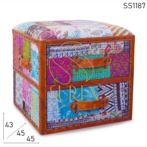 Traditional Fabric Hand Stitched Drawer Design Stool