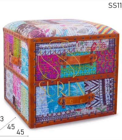 Traditional Fabric Hand Stitched Drawer Design Stool