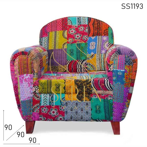 Indian Gudri Fabric Traditional Single Sofa