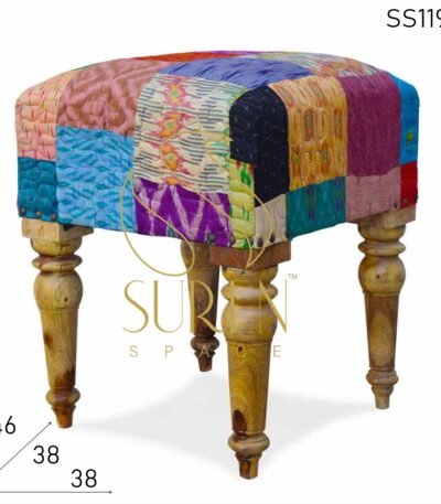 Traditional Indian Fabric Curve Legs Pouf Stool