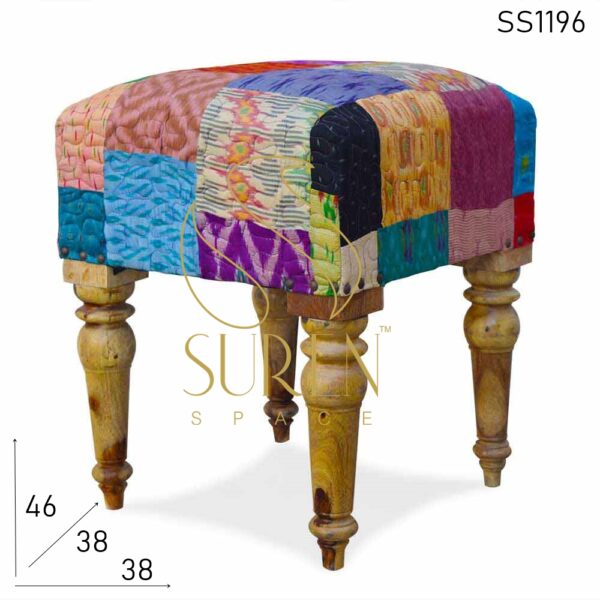 Traditional Indian Fabric Curve Legs Pouf Stool