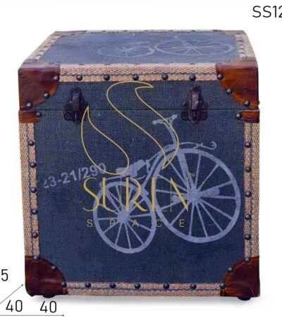 Rustic Printed Storage Box Cum Stool