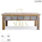 White Distress Block Printed Design Center Table