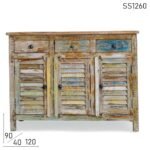 Three Door Three Drawers Indian Reclaimed Wood Sideboard