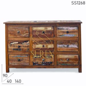 Old Teak Reclaimed Wood Nine Drawer Sideboard