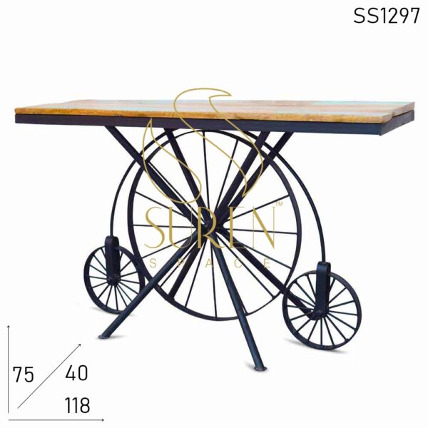 Wheel Base Industrial Console Table Design
