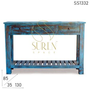 SS1332 Suren Space Blue Distress Finish Three Drawer Console Table