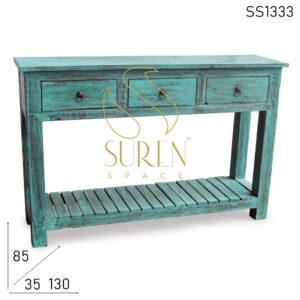 Green Distress Three Drawer Console Table Design