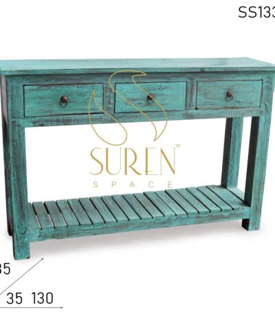 Green Distress Three Drawer Console Table Design