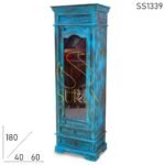 Blue Distress Single Door Glass Cabinet