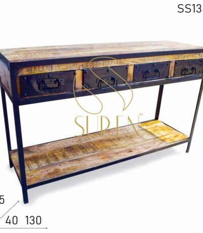 Industrial Four Drawer Mango Wood Console Table