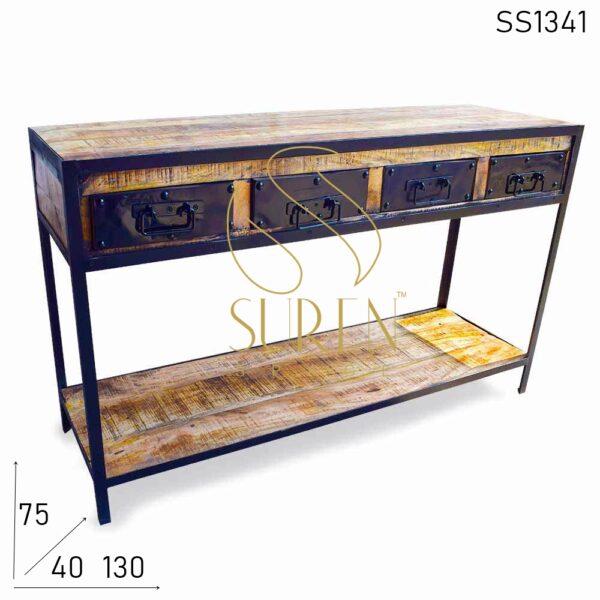 Industrial Four Drawer Mango Wood Console Table