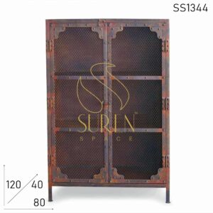 SS1344 Suren Space Rustic Finish Mesh Design Industrial Cabinet