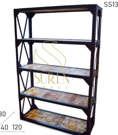 Rustic Indian Wood Metal Frame Industrial Bookcase
