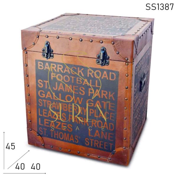 SS1387 SUREN SPACE Pure Leather Printed Design Storage Box Cum Stool