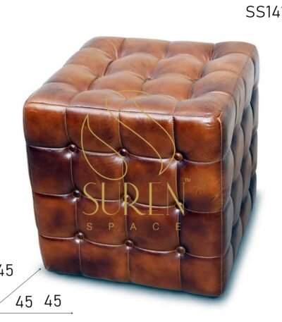 Tufted Pure Leather Upholstered Stool