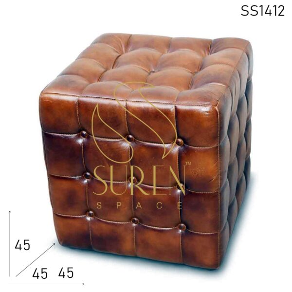 Tufted Pure Leather Upholstered Stool