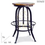 Bent Metal Black Finish Reclaimed Wood Bar Stool