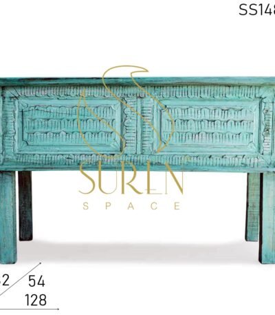 The Green Distress Carved Wood Storage Console Table