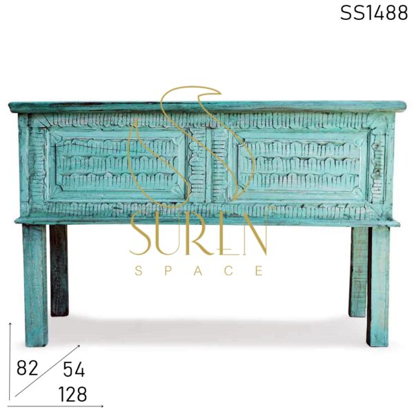 The Green Distress Carved Wood Storage Console Table
