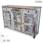 White Distress Carved Pattern Sideboard