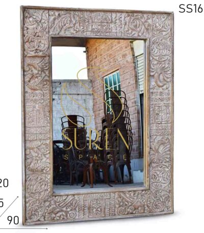 Hand Carved White Distress Solid Wood Mirror Frame