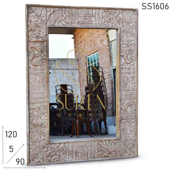 Hand Carved White Distress Solid Wood Mirror Frame