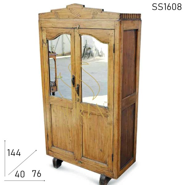 SS1608 Suren Space Old Teak Wood Mirror Fitted Antique Look Wardrobe