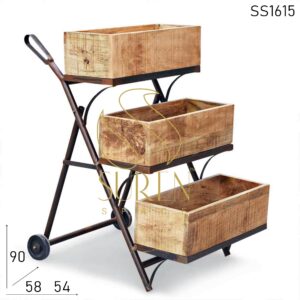Compact Design Rustic Finish Storage Trolley