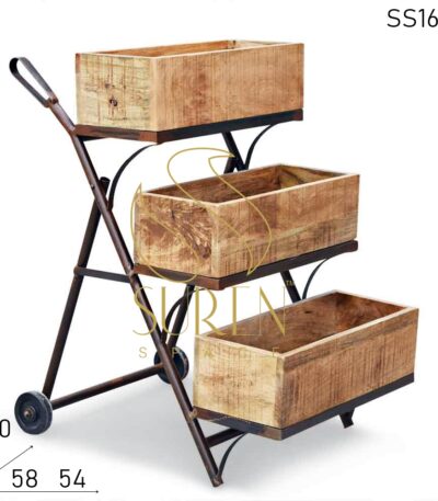 Compact Design Rustic Finish Storage Trolley