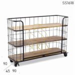 Metal Base Modern Solid Wood Bookcase with Wheel Base