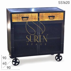 SS1620 SUREN SPACE Black Duco Industrial Design Deux tiroirs armoire