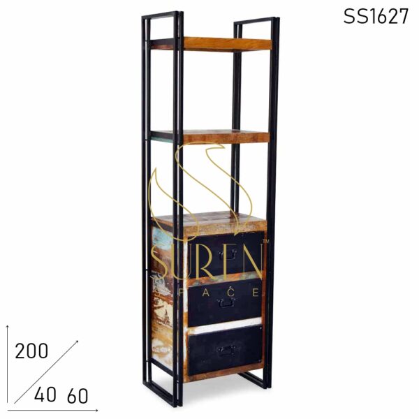SS1627 Suren Space Three Metal Drawer Reclaimed Wood Bookshelf Design