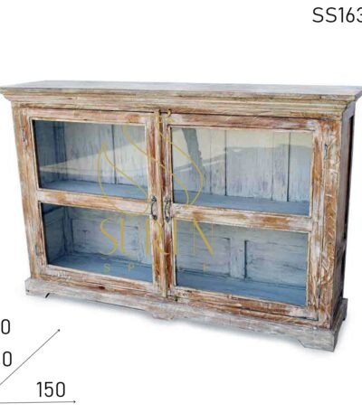 White Distress Old Home Glass Cabinet Design